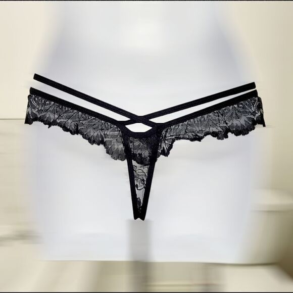 2/$20 Brand New Black Lace G String T-Back Panties Underwear One Size - Picture 3 of 6